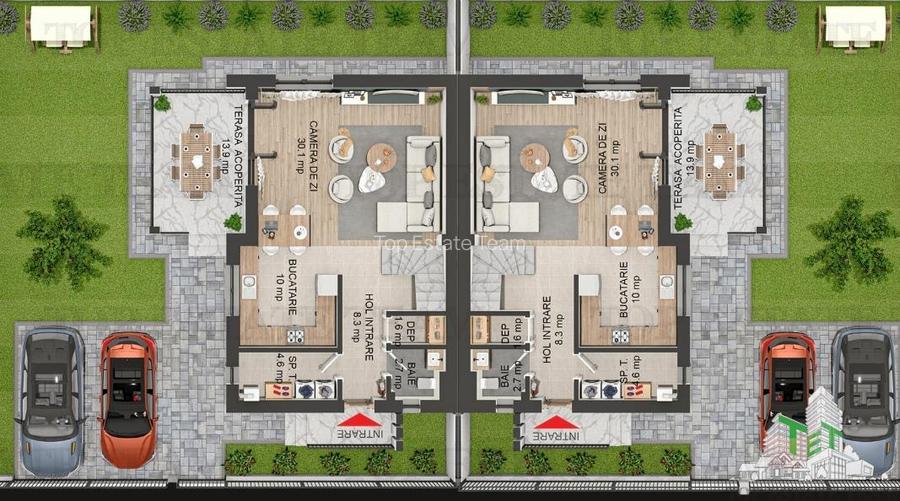 Vila individuala cuplata, in complex rezidential modern, cu 4 camere, toate util - 5