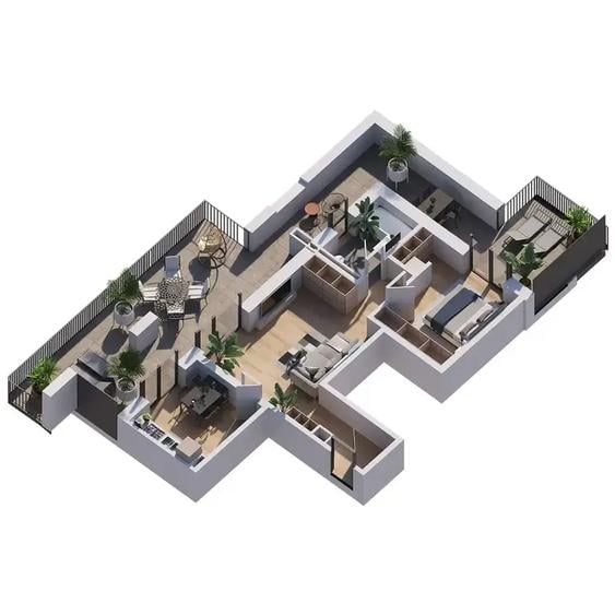 2 camere Theodor Pallady METROU la 3 minute TERASA 57 mp