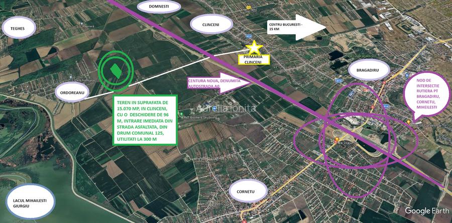 Proprietar - Teren intravilan unicat Clinceni - 15.070 mp - 14 euro/mp - 2