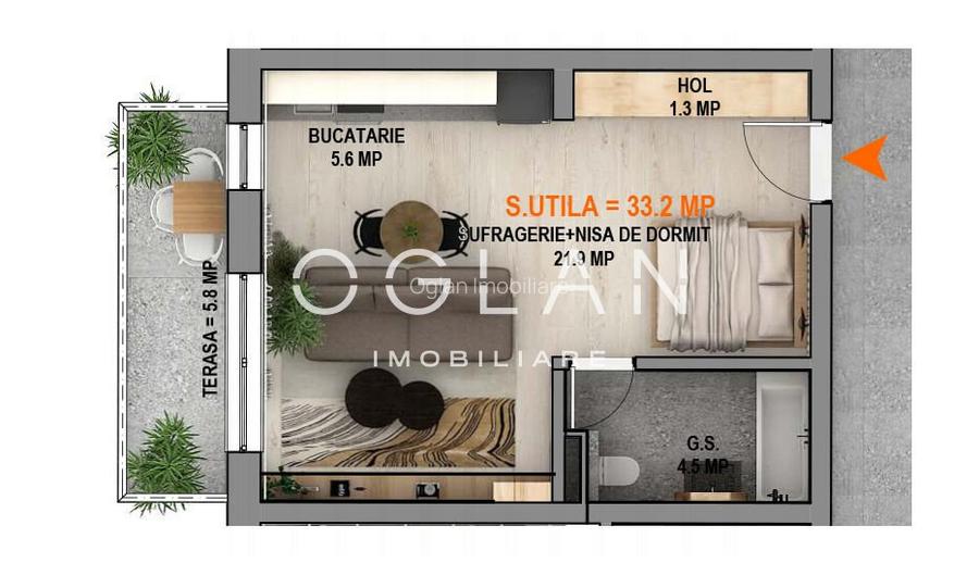 Garsoniera tip Studio finisata la cheie, bloc cu lift,  Calea Surii Mici   - 2