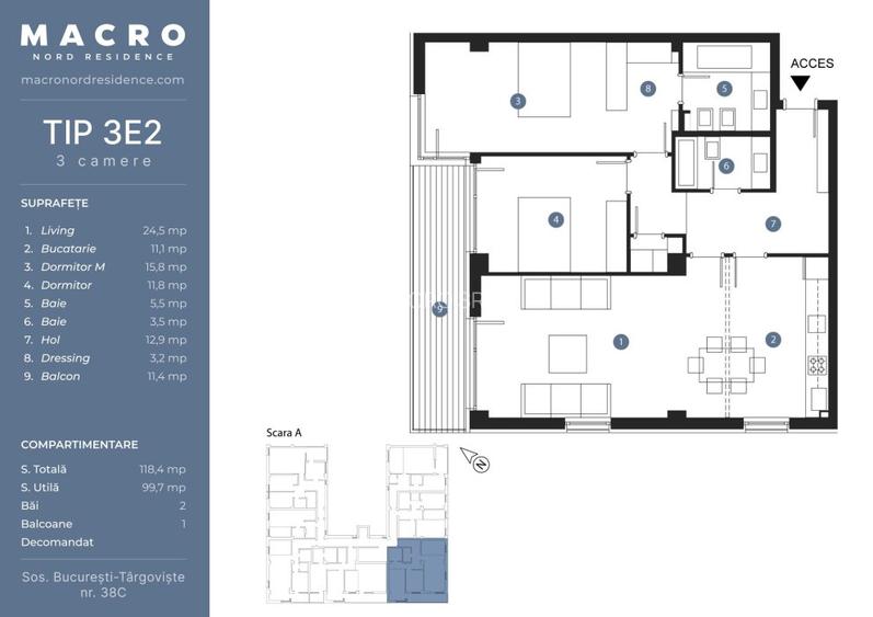 MacroNordResidence - Straulesti - Bucurestii Noi - 3 camere 118mp construiti gat - 2