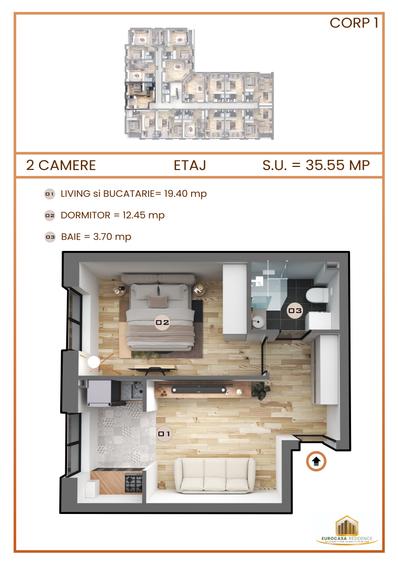 Studio de 35 metri patrati, complex Eurocasa Residence, comision 0%