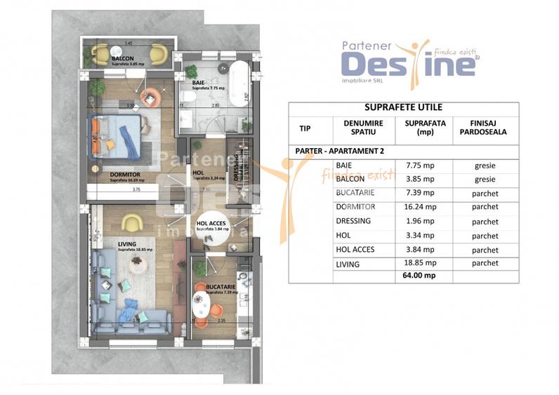 Apartamente noi Visan, COMISION 0%, predare mai 2026, pret 1.350 € + TVA
