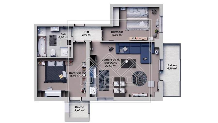 Ap. nou, 3 camere, 65,25 mp, bloc nou cu lift
