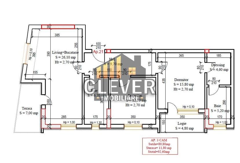 3 Camere | 92.6 mp | 2 balcoane | Comision 0% | Pallady