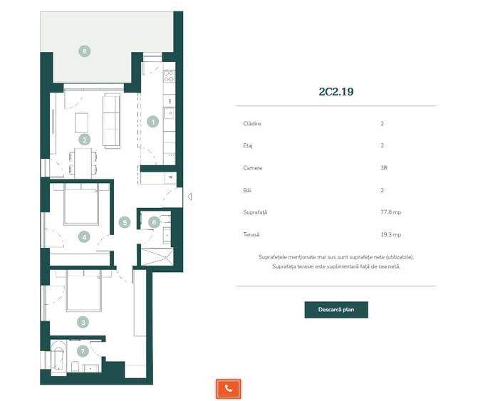 Paltim - Apartament luminos de 3 camere, 76.8 mp, terasa de 19 mp