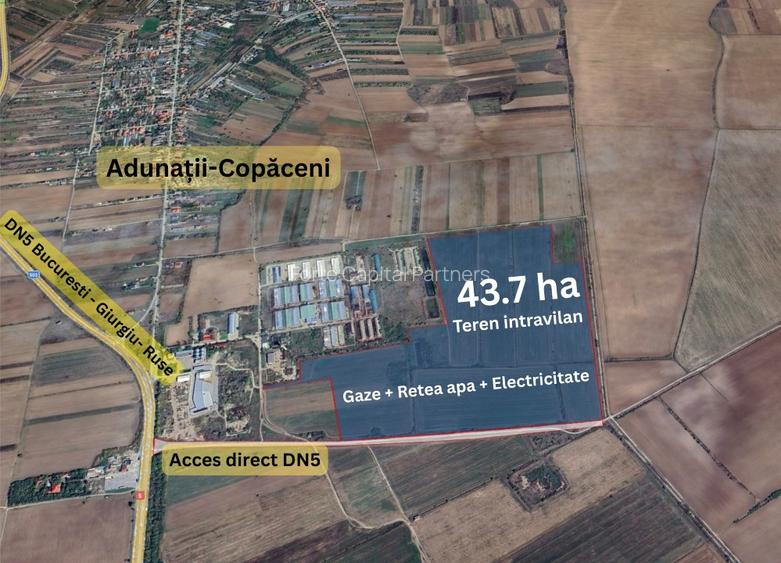 Teren intravilan 43,7 ha cu deschidere la DN5 – utilități, PUZ aprobat, ideal pe