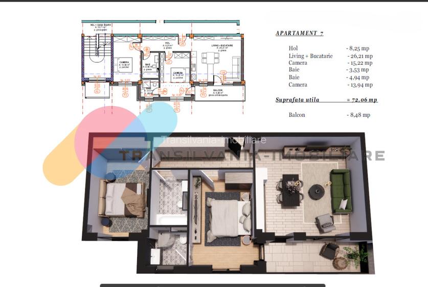 Apartament 3 camere 2 bai si parcare - 2