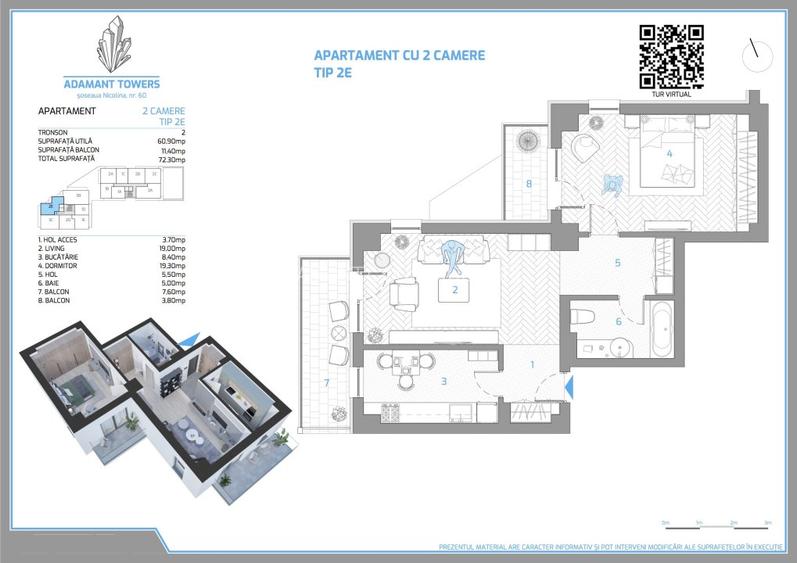 Apartament 2 camere, decomandat, tip 2E, 74mp Sos Nicolina nr.54 - 9