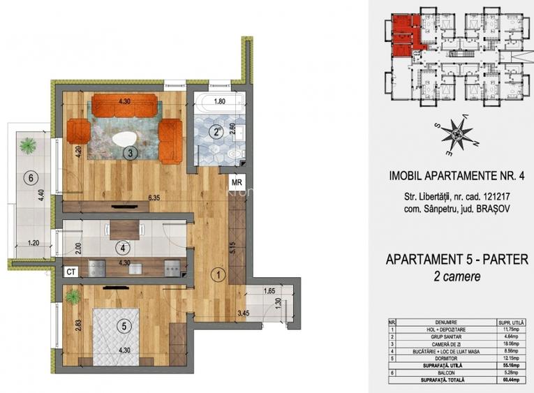 Apartament cu doua camere 55mp, ansamblu cu 4 blocuri tip vila, Sanpetru - 8