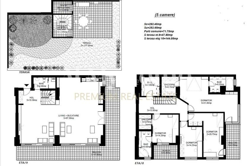 Triplex penthouse spectaculos cu 5 camere, terase 192mp,vedere superba, 2parcari - 1