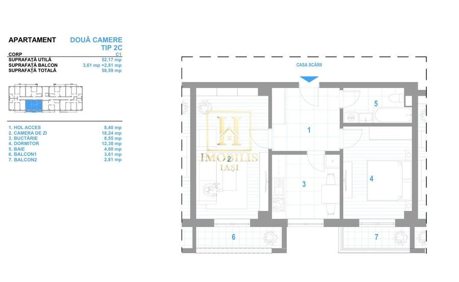 INTABULAT! Apartament 2 camere Dec. 58 mp, 99700 euro-Bucium - 13