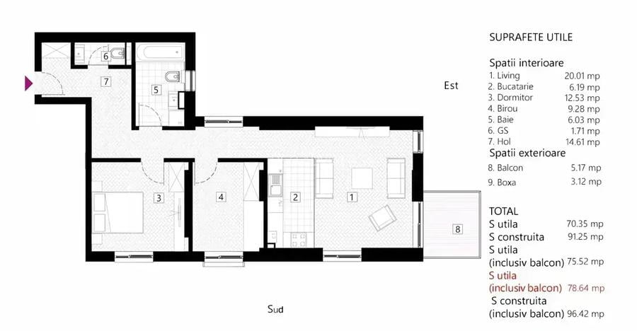 Apartament 3 camere, balcon, boxa, metrou Stefan cel Mare, bloc nou - 9