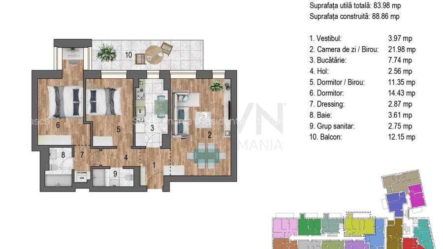 REA1027011 Timpuri Noi l Apartament 3 camere I Ansamblu rezidential nou - 2