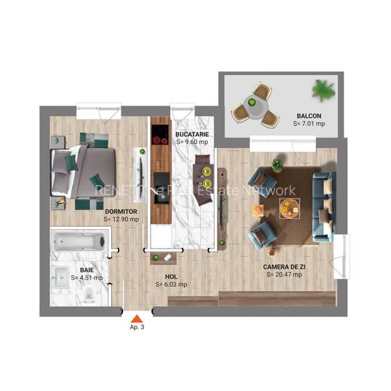 Apartament 2 camere, etaj 10/10, orientare Est, Greenfield B - 12