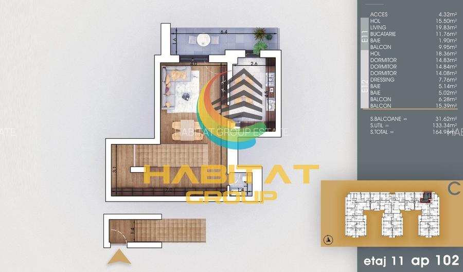 Pallady 4 camere tip duplex 165 mp la 8 minute metrou Teclu - 2