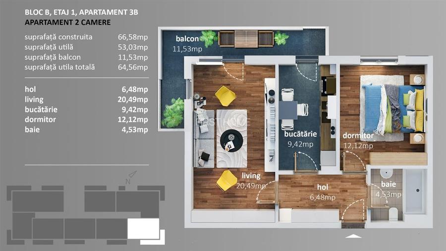 Ap 2 camere 65 mp utili, EXPRESS Residence, BLOC NOU, str Cotesti - 12