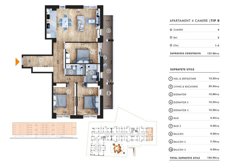 Apartament 4 camere - ansamblul Ghica Apartments - 10
