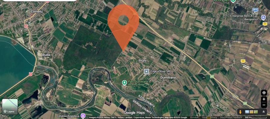 Teren intravilan, 4700 mp, dublu front stradal, la marginea Pădurii Cornetu