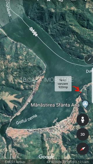 Teren intravilan, 920 mp, fs 26 m, în Orșova, pe malul Dunării, comision 0% - 2