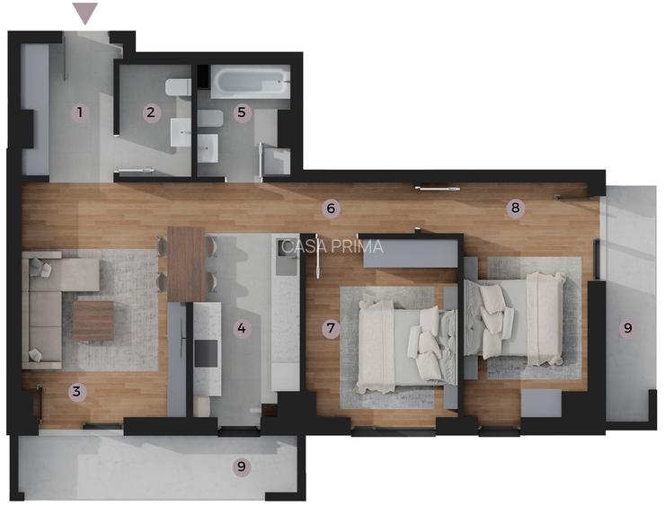 Ap. 3 camere, 2 bai, bucatarie separata, balcon, 83m,decomandat! - 2