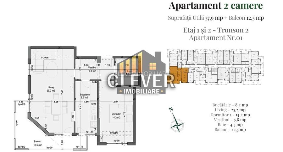 Living 25mp + Balcon 13mp | Apartament Nou 2 Camere in Pallady - 1
