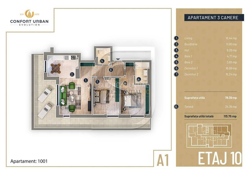 Apartament nou cu 3 camere, terasa 34 mp, zona Rahova, Comision 0% - 11
