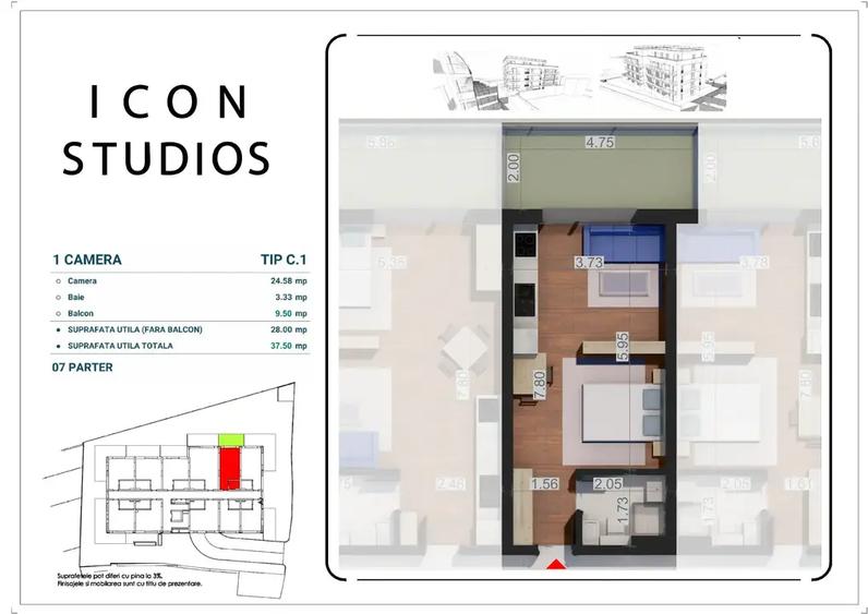Garsonieră de vânzare - ansamblul ICON Studios - zona Moșilor
