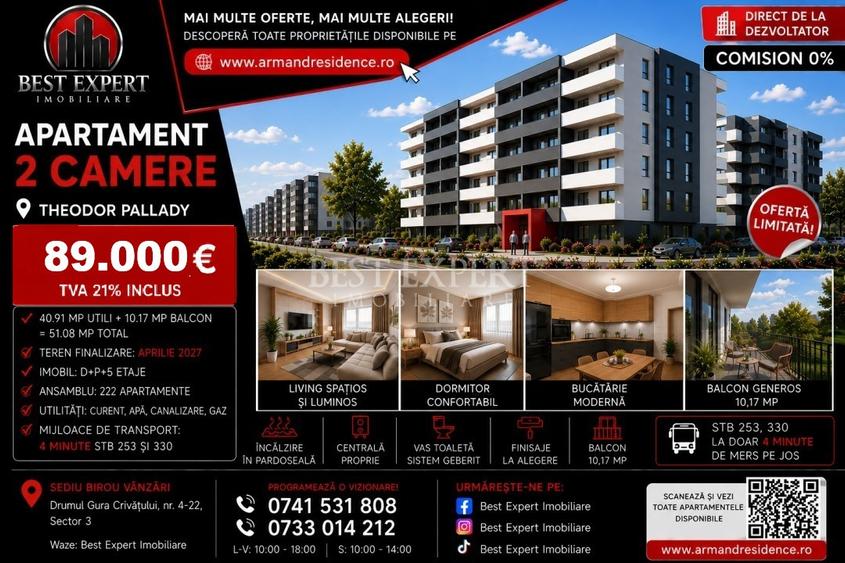 2 Camere| Pallady| Parcare BONUS Avans 50%| Calitate Premium| Direct Dezvoltator