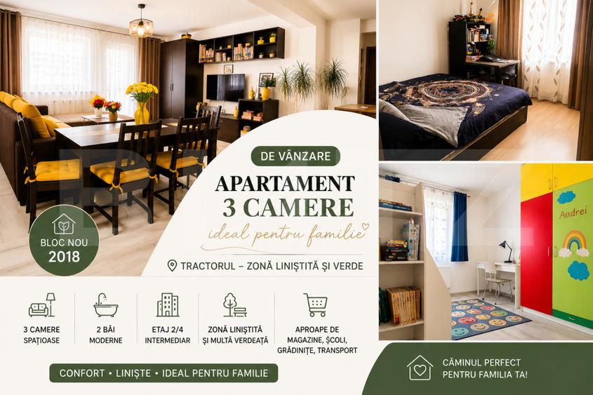 Apartament 3 camere, etajul 2 | parcare inclusa | Tractorul