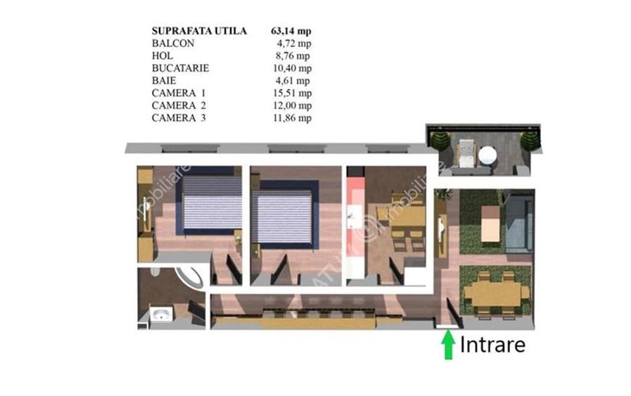 Apartament 3 camere balcon parcare zona Calea Cisnadiei din Sibiu