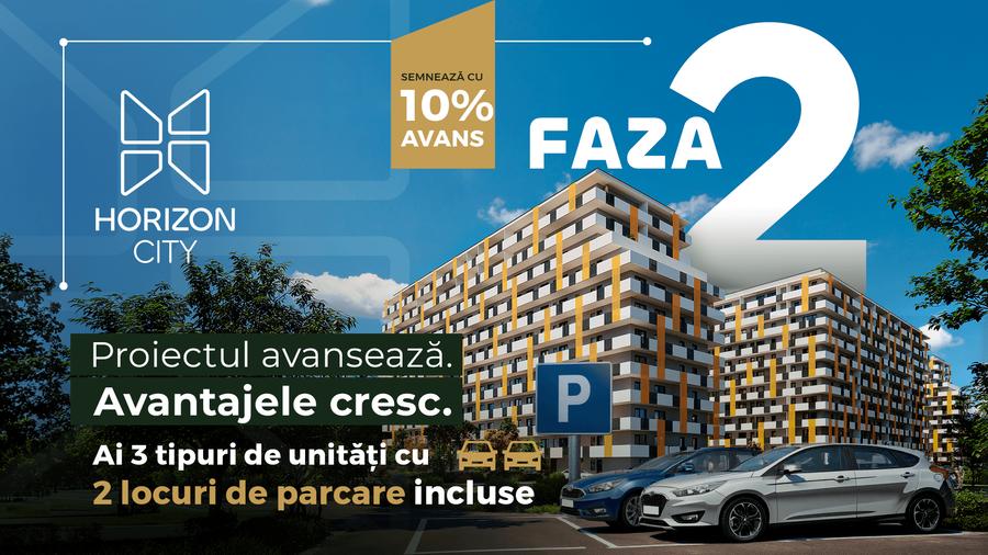 Horizon City: 2 camere + balcon 16.51 mp + 2 parcări Klaus incluse si avans 10%