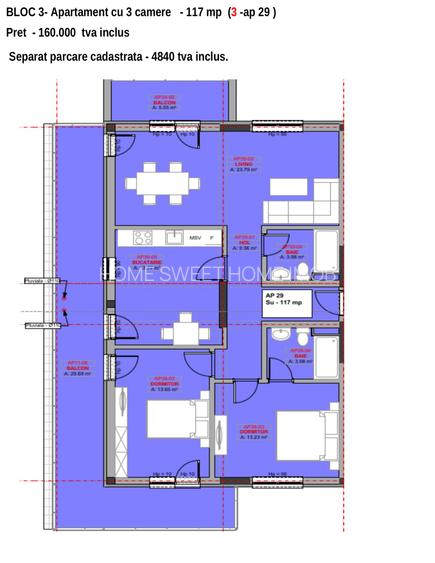 Apartament Premium 3 camere cu 2 terase | 117 mp | Incalzire pardoseala - 1