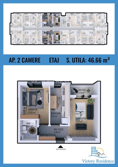 2 Camere, Victory Residence, Militari, Rezervelor 65, Finisat - 1