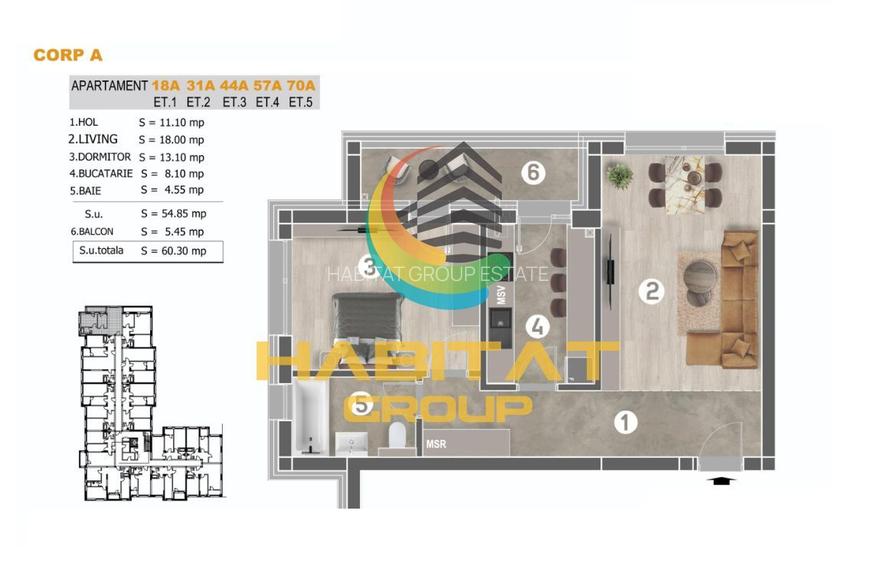 Apartament 2 Camere Decomandat Sector 4 Grand Arena 60.3MP - 1