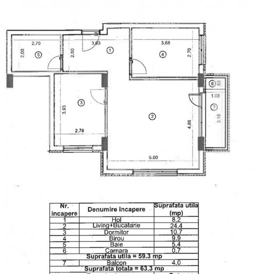 Aparament 3 camere 60 mp utili, SEMIFINISAT, zona strazii Colinei! - 8