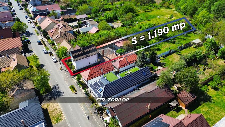 Casă P+1 din cărămidă, 1190 mp teren, 4 garaje – Strada Zorilor