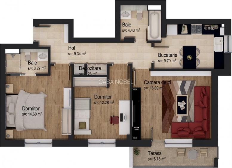 Apartament 3 camere cu boxă de depozitare inclusă - 1