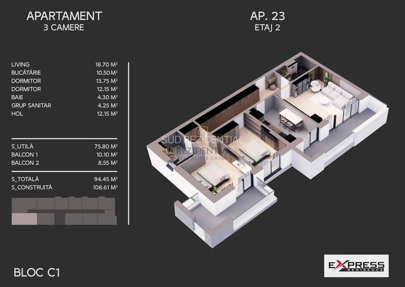 Apartament decomandat cu 3 camere si 2 balcoane - parc Tudor Arghezi - 1