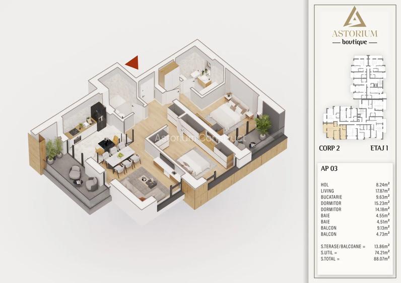 Apartament 3 Camere Elegant cu Compartimentare Practică Comision 0% - 3