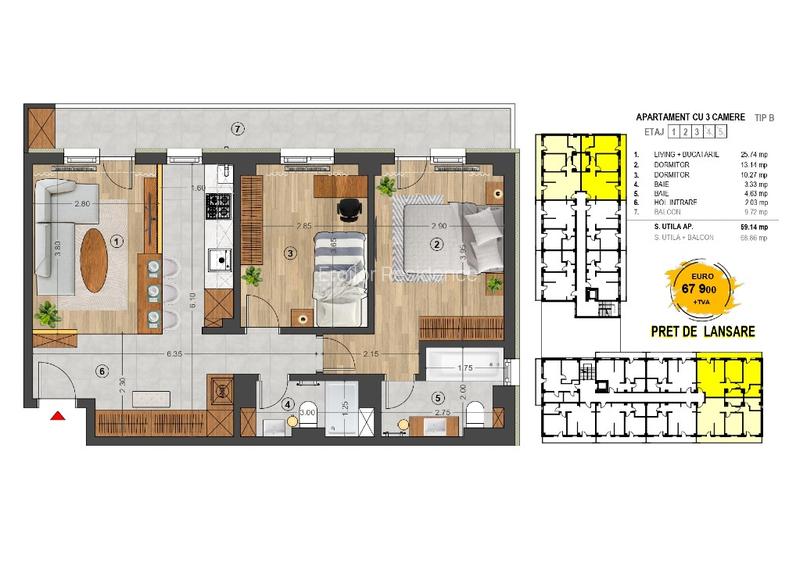 Ap 3 camere 69mp | Finalizat | Comision zero | Eroilor Residence - 2