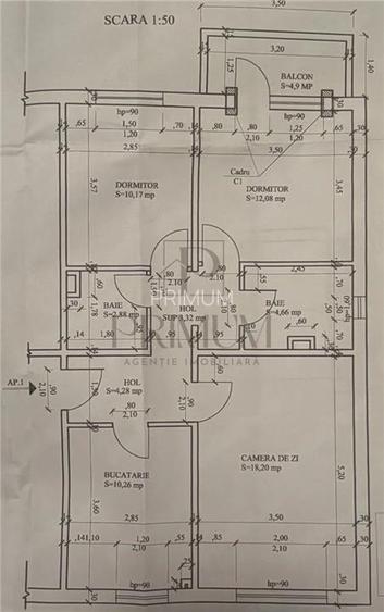 ARADULUI - PARTER INALT - 3 camere - 2 bai - balcon - decomandat - centrala prop - 9