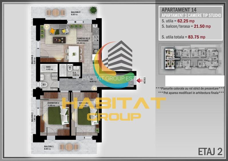 Pallady 3 camere semidecomandat 84 mp bloc tip Boutique - 2