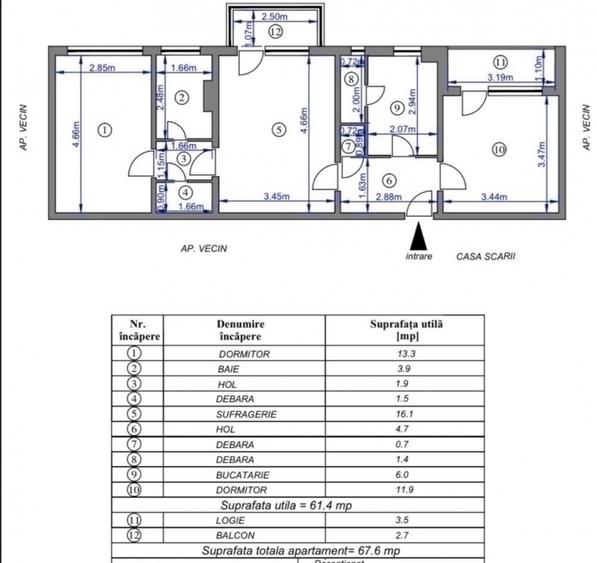 PODU ROS - CANTEMIR - 3 CAMERE 67MP ETAJ 1 - RENOVAT - FARA RISC SEISMIC - LIBER - 11