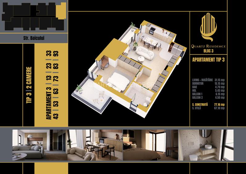 Apartament cu 2 camere ideal pentru locuit/investit in faza 3 Quartz Residence - 3