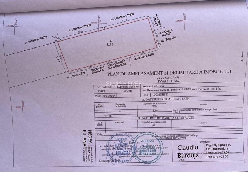 Teren intravilan 1000 mp - Domnesti - 2