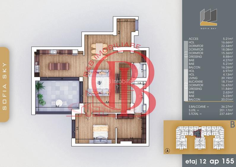 Bloc Finalizat 5 camere cu scara interioara Titan Pallady - 2