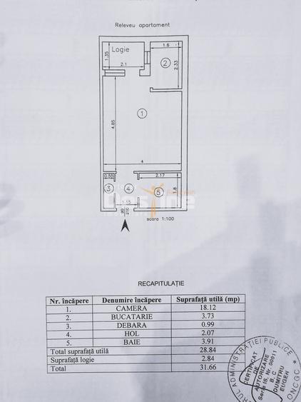 Apartament 1 Cameră 32 m, etaj intermediar, imobil cu lift