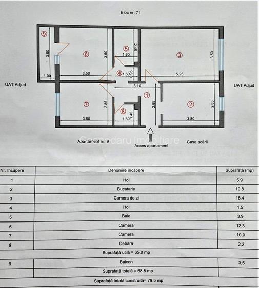 Apartament cu 3 camere decomandat etajul 4 zona centrala Adjud - 1
