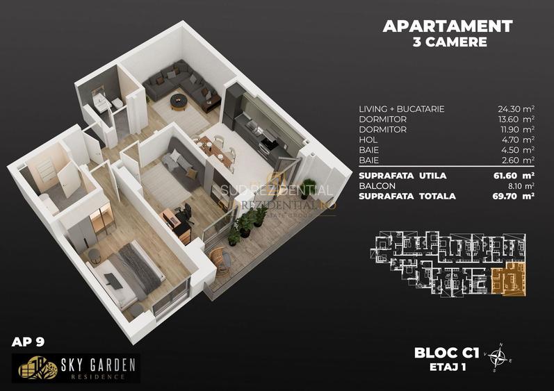 Apartament modern si spatios - 3 camere si acces la metrou Berceni - 1